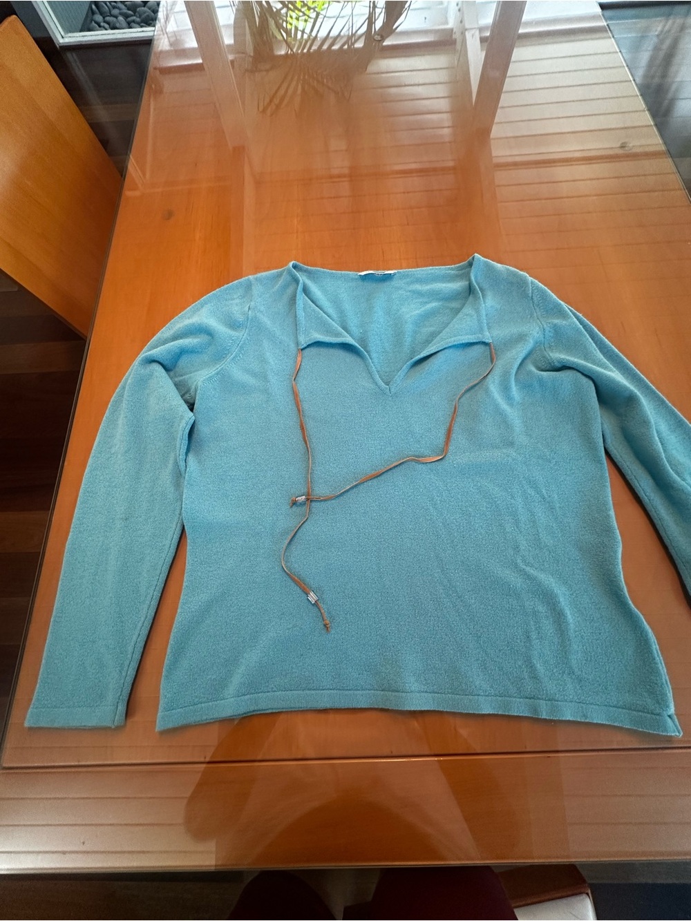Marks & Spencer Light Blue V-Neck Long Sleeve Sweater with Drawstring